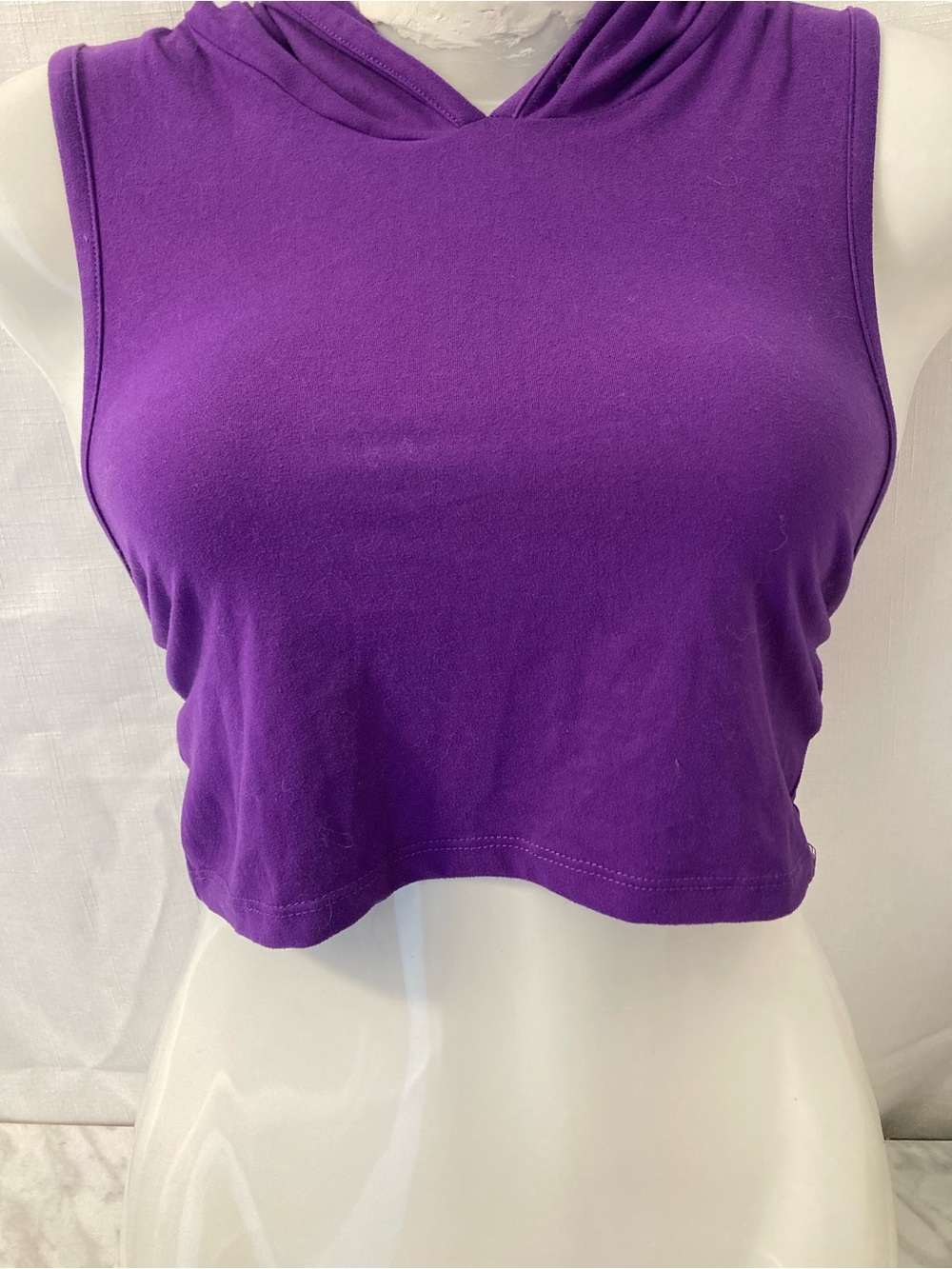 Purple Sleeveless Cropped Hoodie Top Y2K Streetwear Size M